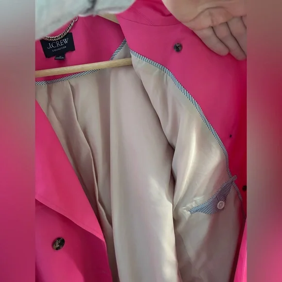 Jcrew Collection neon pink satin shiny trench coat 16 - Picture 7 of 9